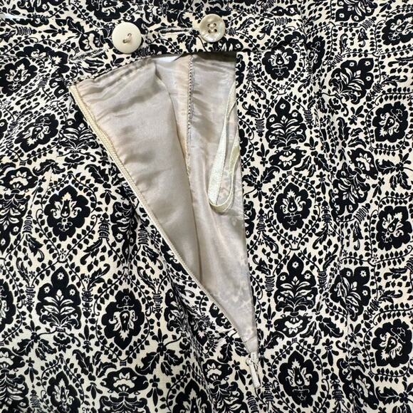 VTG Talbots Pants Women 8 Tan Black Silk Floral Trouser Straight Leg Fully Lined - Picture 9 of 16